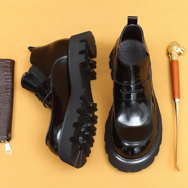 

Shoes Men Winter Fleece-Lined Warm Genuine Leather Thick-Soled Boots