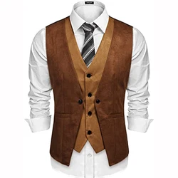 Men's Vest Single-breasted  Slim Fit Sleeveless  Jacket Suede Color Stitching V Neck Best Vest Suits for Marriage