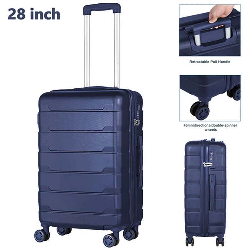 Koper ABS Kapasitas Besar Roda Universal Casing Bagasi Ritsleting Biru Uniseks Valise De Voyage 20 Inci/28 Inci