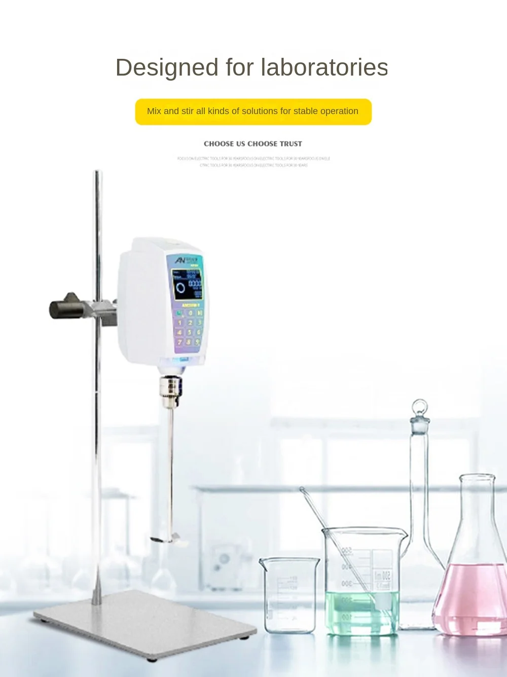 Laboratory Scientific Instrument Overhead Stirrer AM250W-T 30-2000rpm Capacity(H2O) : 40L