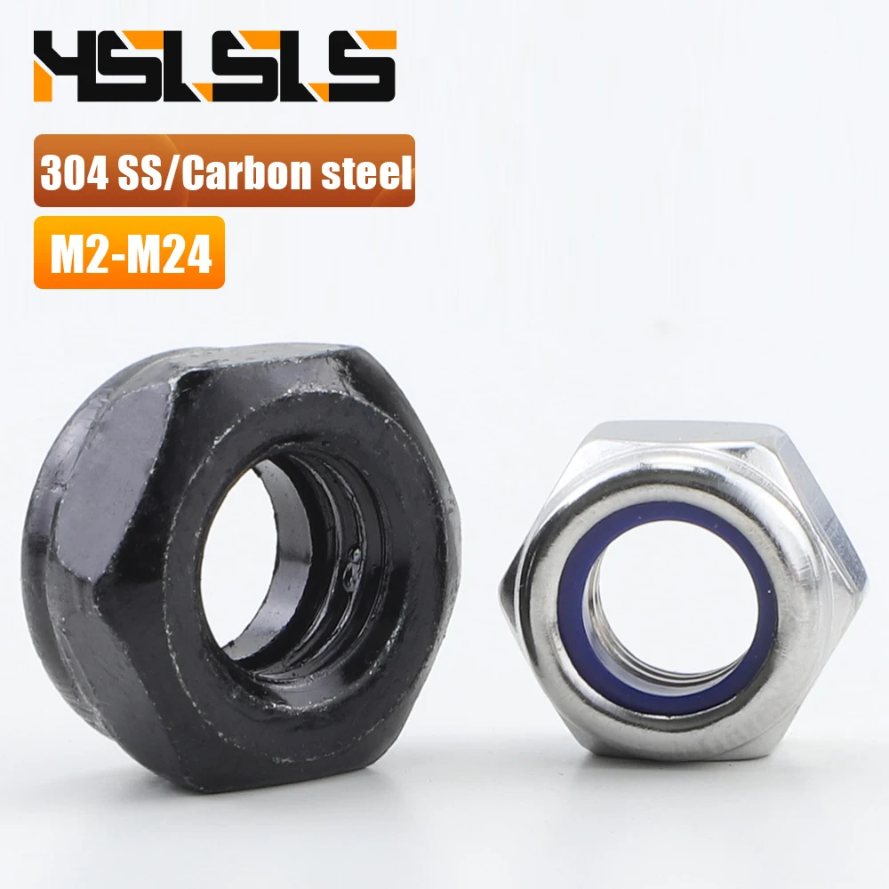 Hex Nylon Insert Lock Nut M2 M2.5 M3 M3.5 M4 M5 M6 M8 M10 M12 M14 M16 Stainless Steel Black Steel Self-locking Locknut DIN985