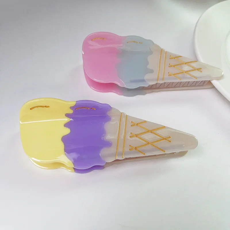 Cartoon Ice Cream Acetate Hair Claw Clips Cute Sweet Bucket Ice Cream Hairpins Accessories Jewelry Gift Tiara Funny Headwear