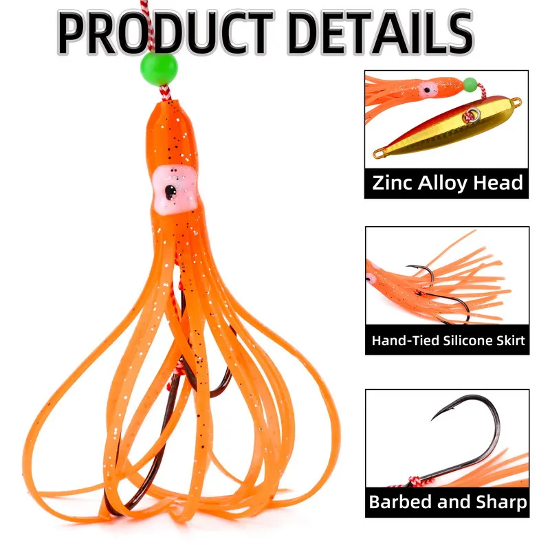 1 Stück Inchiku Jig-Köder, 40 g-200 g, langsamer Metall-Jig, leuchtender Tintenfisch-Haken, sinkendes Salzwasser-Spinn-Angeln für Marlin Snapper Grouper – Detail 10
