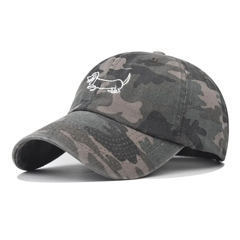 

Washed Vintage Camouflage Dog Large Embroidery Baseball Versatile Trendy Unisex Distressed Dad Hat