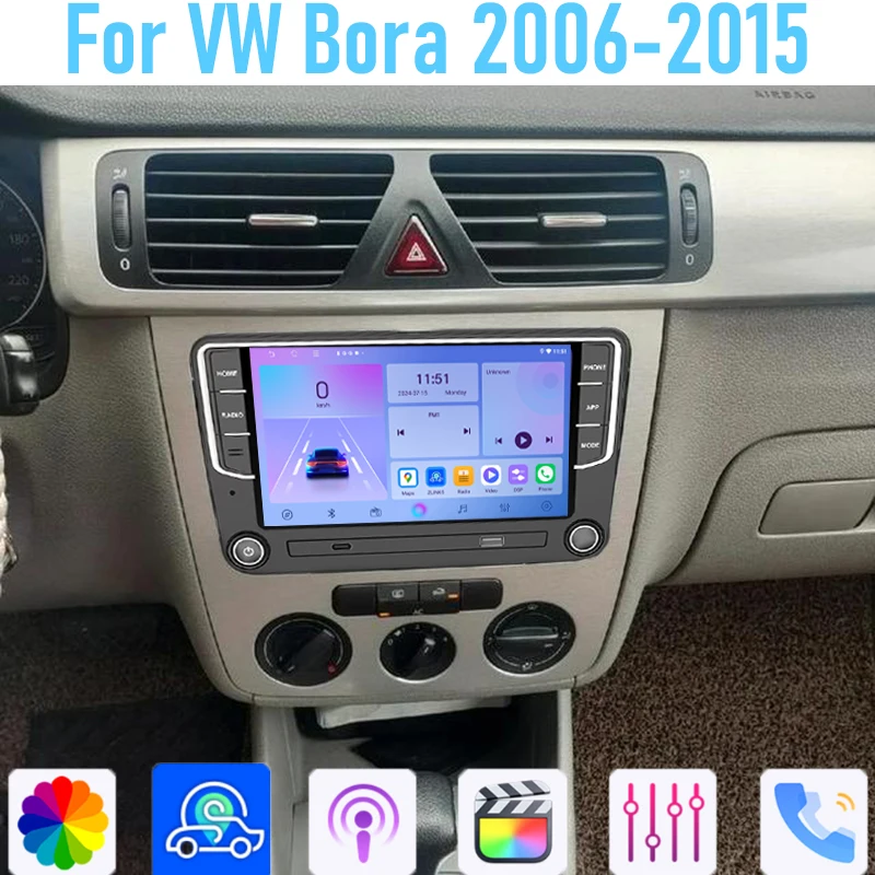7''  For VW Bora 2006-2015 GPS Car Stereo Radio Wireless Apple Carplay  BT Android 15 Auto Head Unit Camera WIFI 4-64GB