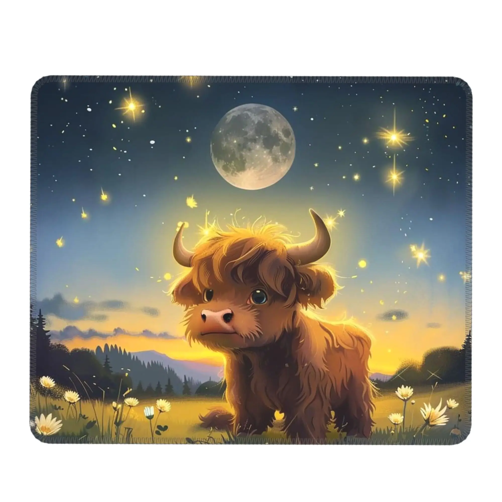 Highland Cow In Magical Forest Night Mouse Pad Computer Keyboard Mouse Mat Gaming Laptop Desk Mat Office Accessories Table Mats