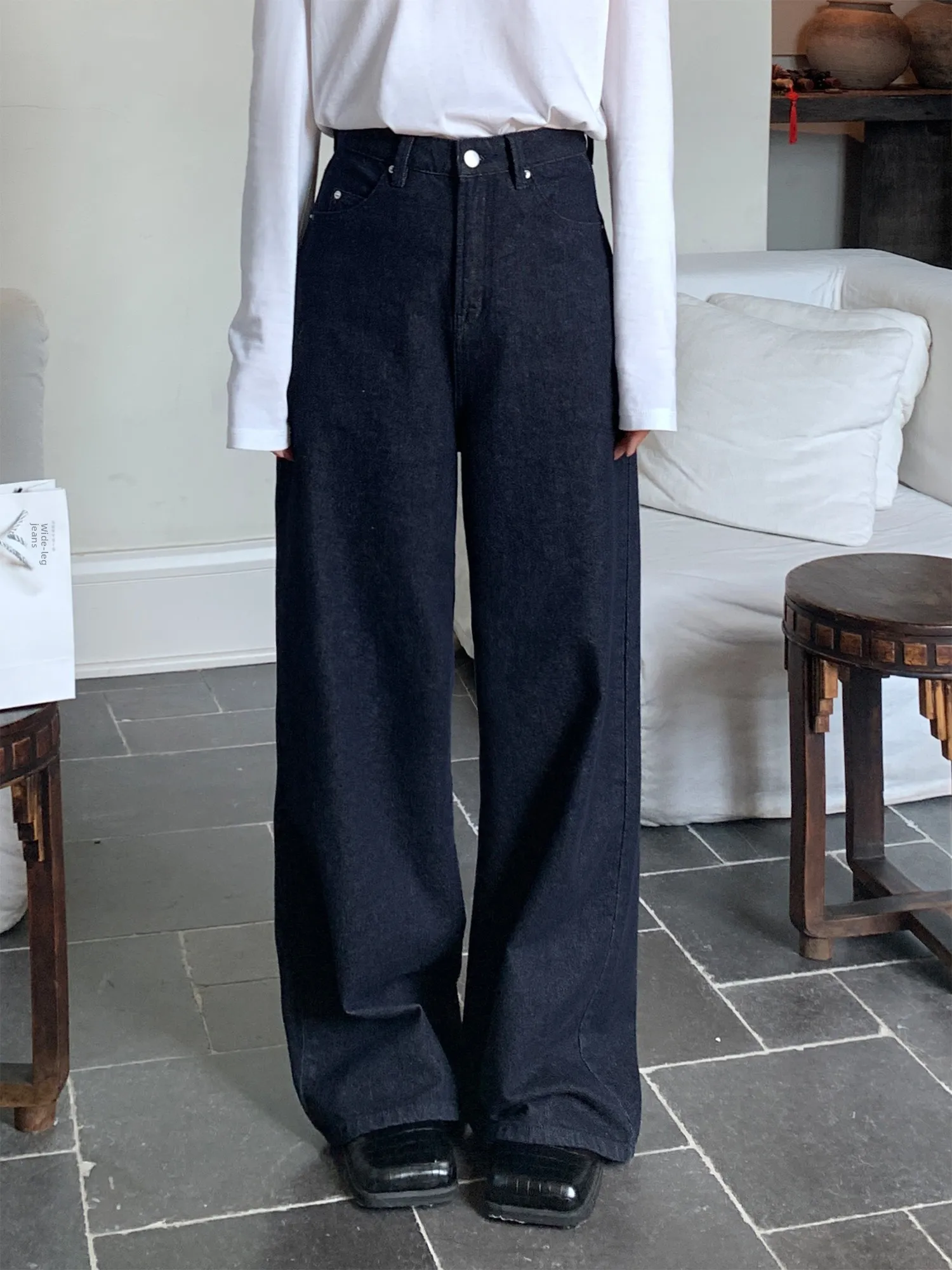 

Pusumede, свободные синие джинсы с высокой талией, женские длинные брюки с прямыми штанинами, новинка 2025 года, брюки длиной до пола, эффект похудения