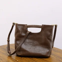 Handmade original vintage imported first layer plant tanned cowhide women's handbag Literary leather shoulder crossbody bag