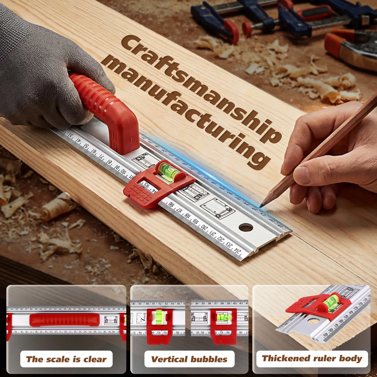Aluminum Level Ruler Sliding Guide Marking Layout Ruler Picture Leveler Tool with Spirit Level for Woodworking Home Improvement
