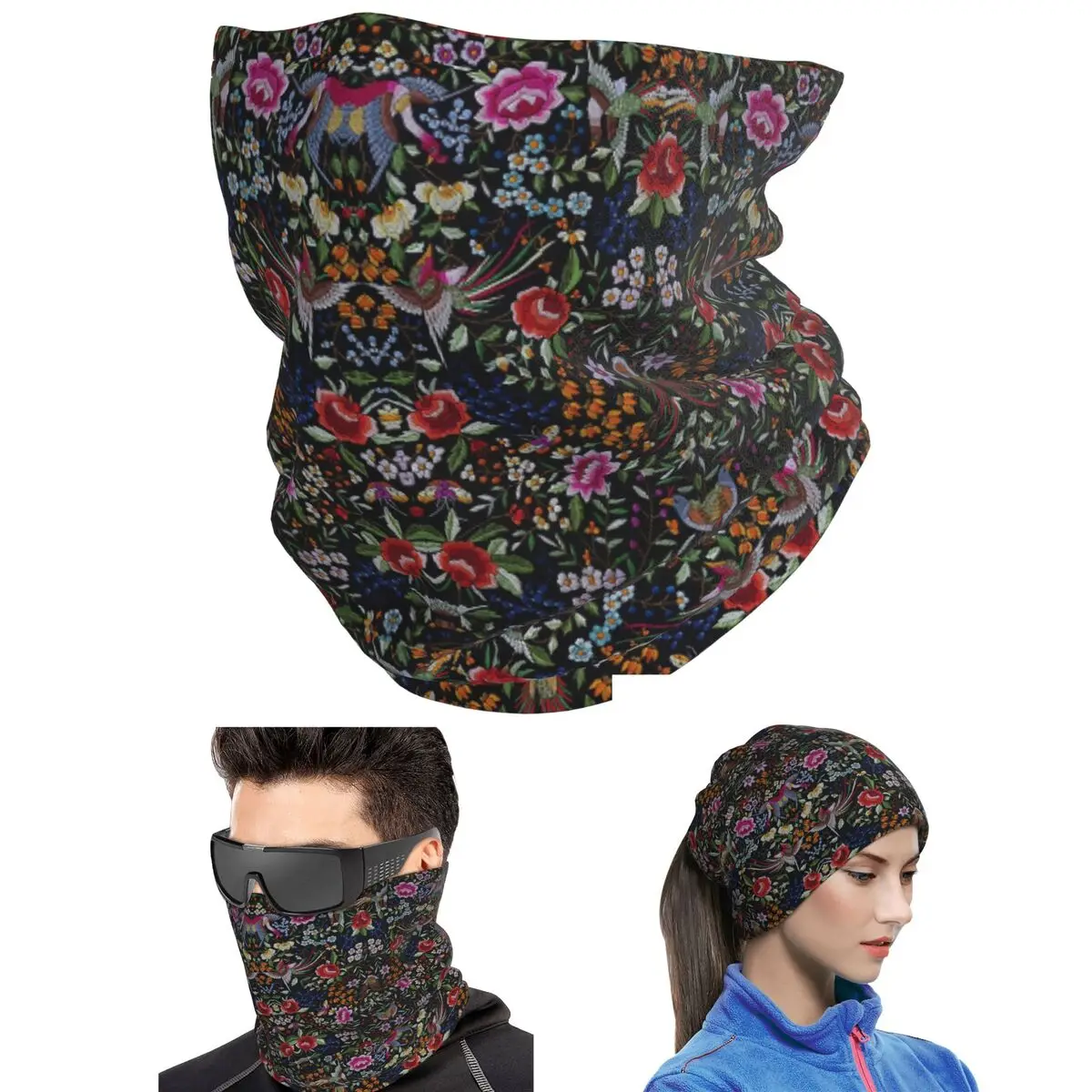 Mantón español de flamenco con motivos, pañuelo para el cuello, bufanda estampada, diadema multiusos para hombres, mujeres, adultos, lavable