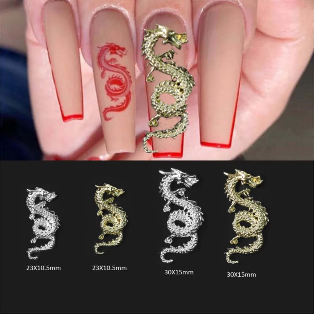 3D Liga Dragão Nail Art Charms, Ano Novo Chinês, Decoração de Unhas, Luxo Estilo Punk, DIY Manicure Parts, Y2K, 10pcs