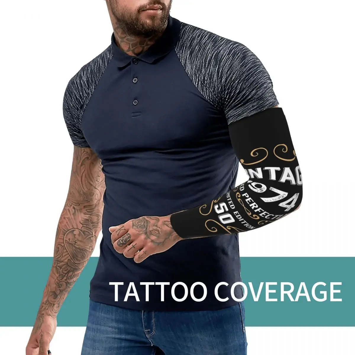 50th عيد ميلاد خمر 1974 الذين تتراوح أعمارهم بين الكمال هدية أكمام أذرع تبريد الرجال النساء الشمس الأشعة فوق البنفسجية حماية الوشم التستر الرياضة التبريد الدراجات #3