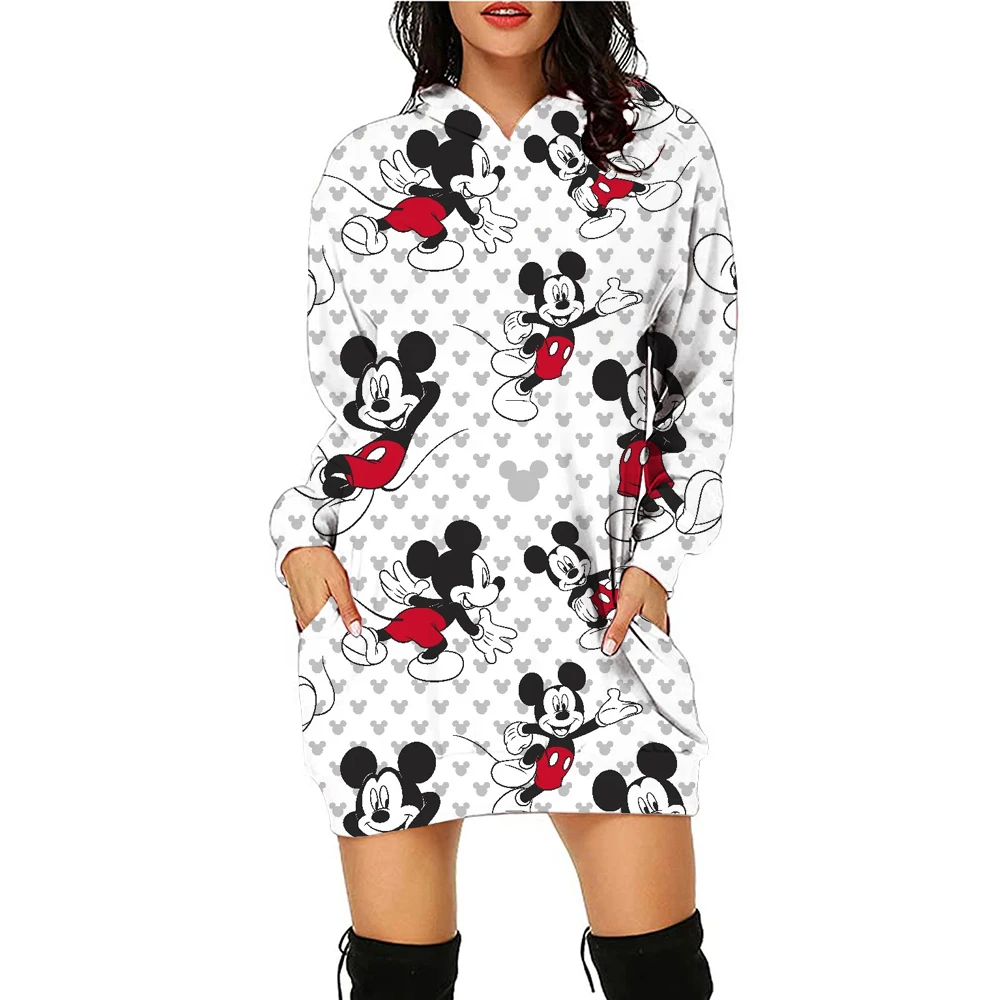 New Mickey Mouse Minnie Hoodie Dress Sweater Fashion Disney Dress Sweatshirt Dress 3d Allover Printing Women Hoodie