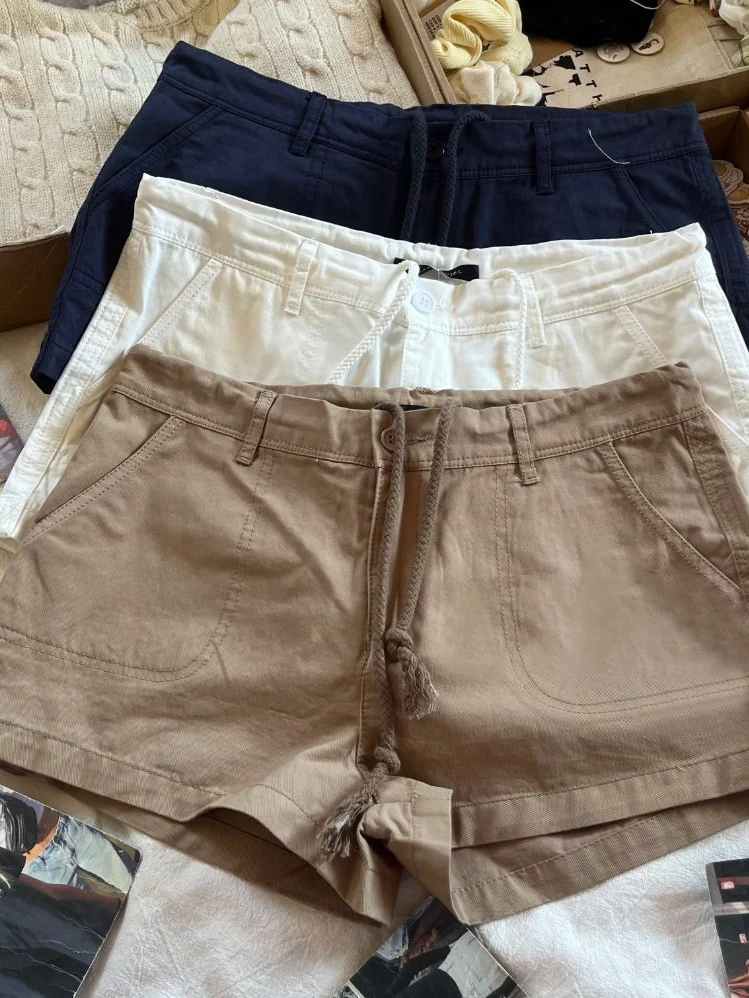 

Винтажные короткие шорты-карго с задним карманом, женские летние однотонные хлопковые прямые короткие брюки с низкой талией, женские уличные брюки Y2k, новинка