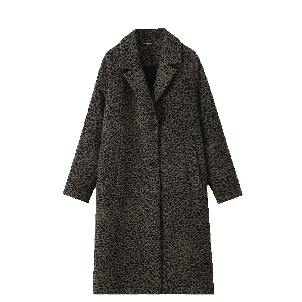 

Женское смешанное свободное пальто с воротником, длинными рукавами и карманами на пуговицах с животным узором, осенне-зимнее новое модное пальто
