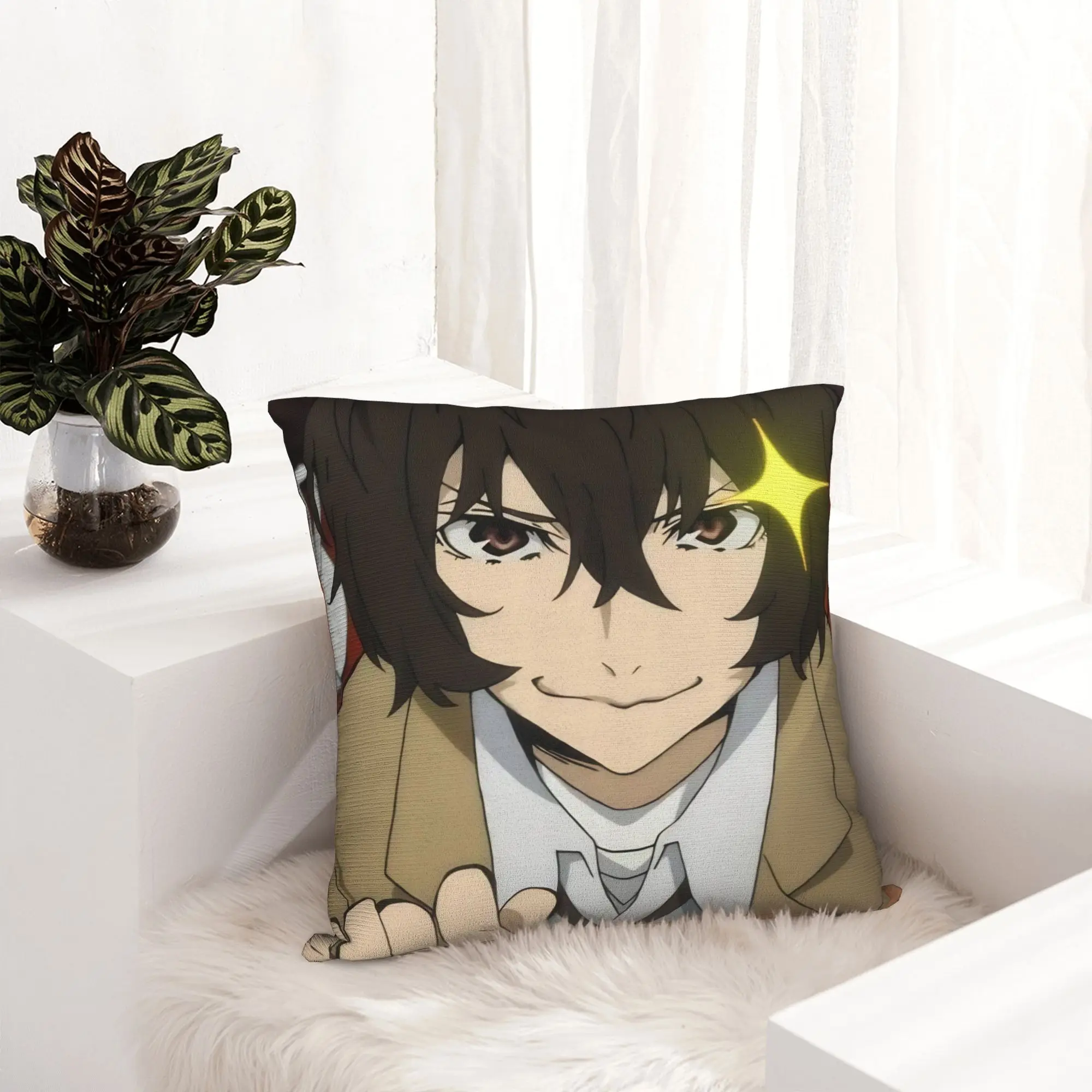 Dazai Bungo Stray Dogs Pillowcase Printed Fabric Cushion Cover Decorative  Pillow Case Cover Car Zippered 40*40cm