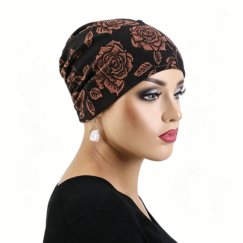 New Women Lace Embroidery Flower Turban Cap Muslim Mesh Inner Hijab Hat Under Scarf Cap Lady Cancer Chemo Cap Hair Loss Hats - view 3