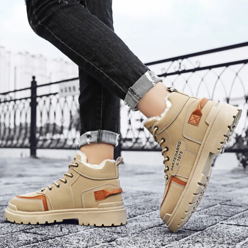 

Мужские зимние кроссовки на платформе со шнуровкой, новинка в продаже, высококачественная флисовая роскошная обувь, брендовая мужская зимняя спортивная обувь