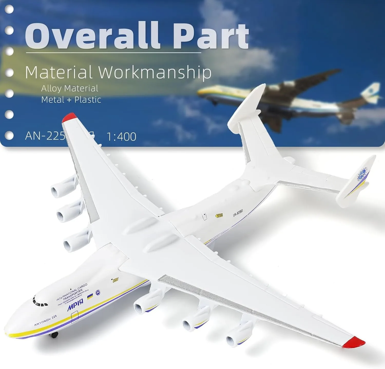 1/400 Scale Antonov-225 Mriya Ukrainian Painting Metal Diecast Airplane Model for Aviation Enthusiasts Collection or Gift