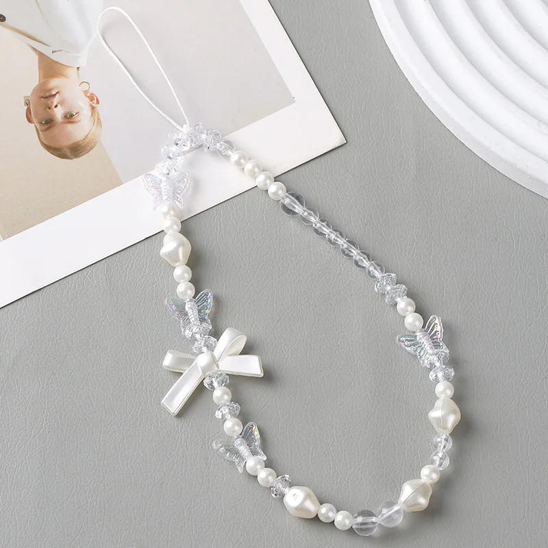 

Жемчужный кулон для телефона с бантом, браслет ручной работы, ремешок, шнур для Iphone, подвеска