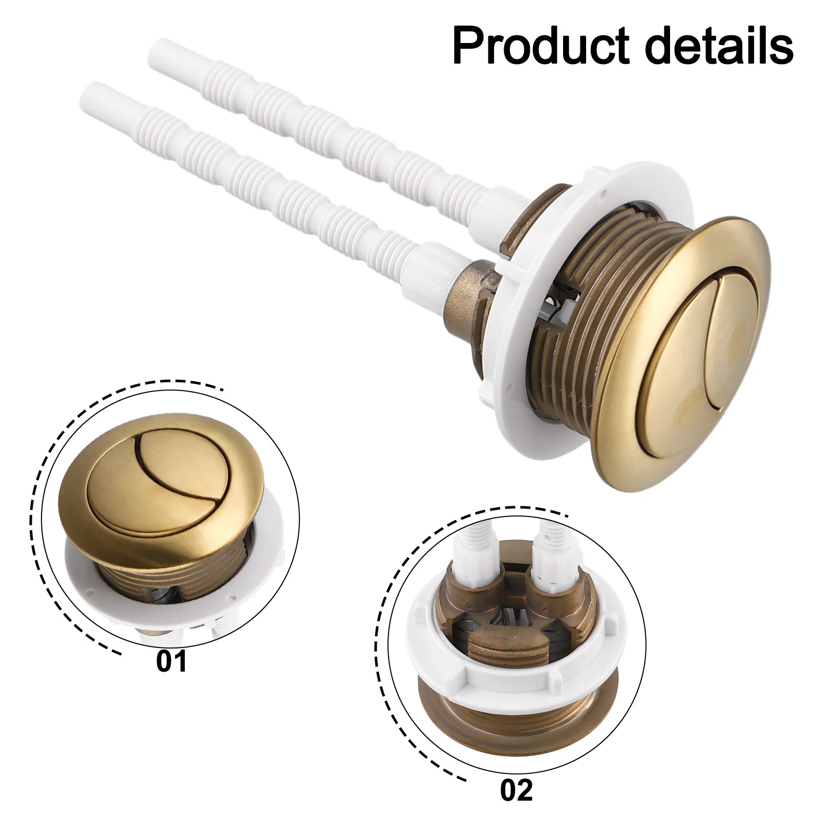 1pcs 38mm Brushed Brass Gold Toilet Flush Cistern Button Close Coupled Toilet Push Button Flush Valve Dual Flush Button Bathroom