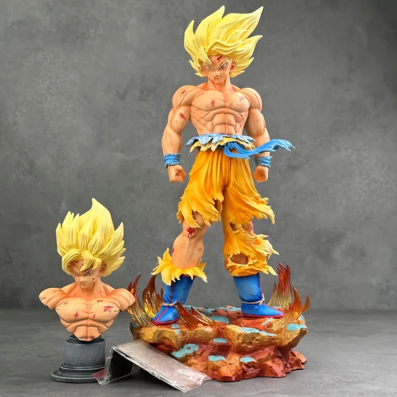 35 centimetri Dragon Ball Unlimited Primo Super Songoku Doppia Testa Intaglio Super Saiyan Anime Modello Fatto A Mano Statua Ornamento Giocattolo Regalo