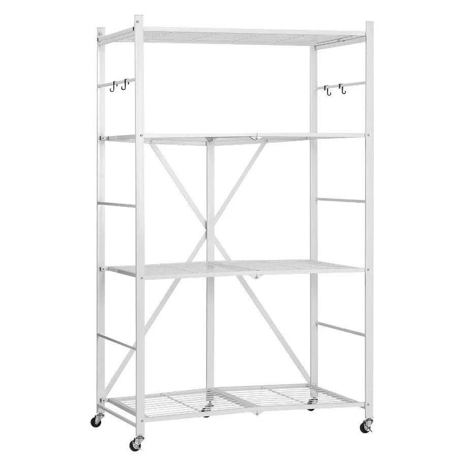 

4-ярусная складная полка для хранения 36x21x60 дюймов, металлический складной стеллаж без сборки, органайзер с 5 колесами