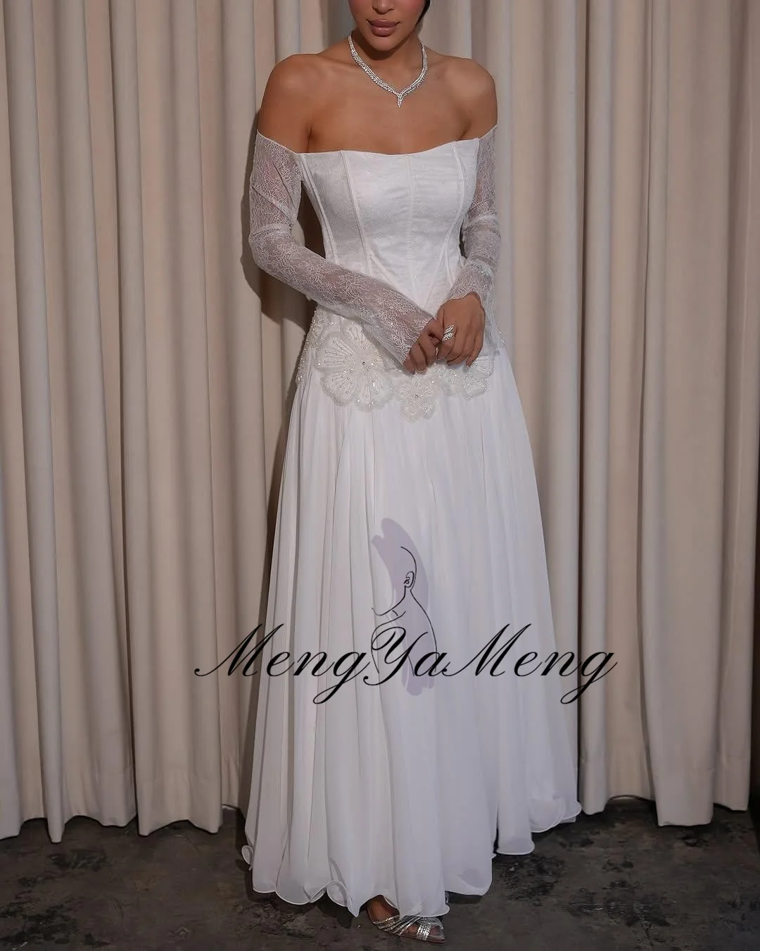 ZHUISHU رقبة قارب دانتيل 3/4 كم فساتين لحضور الحفلات الموسيقية خط زهور زينة للنساء فساتين الحفلات مخصصة لحفلات الزفاف العروس