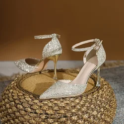 30-44 New Pointed Gold Silver High Heels Female Party Dress Shoes Ladies Shoes And Sandals