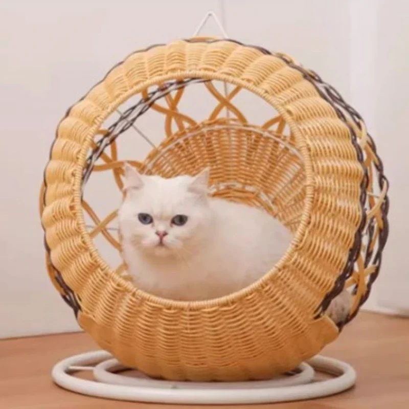 Rattan Pet Rocking Nest Cat Cradle House Super Large Hanging Basket Removable Washable Nest Cat Bed for All Seasons