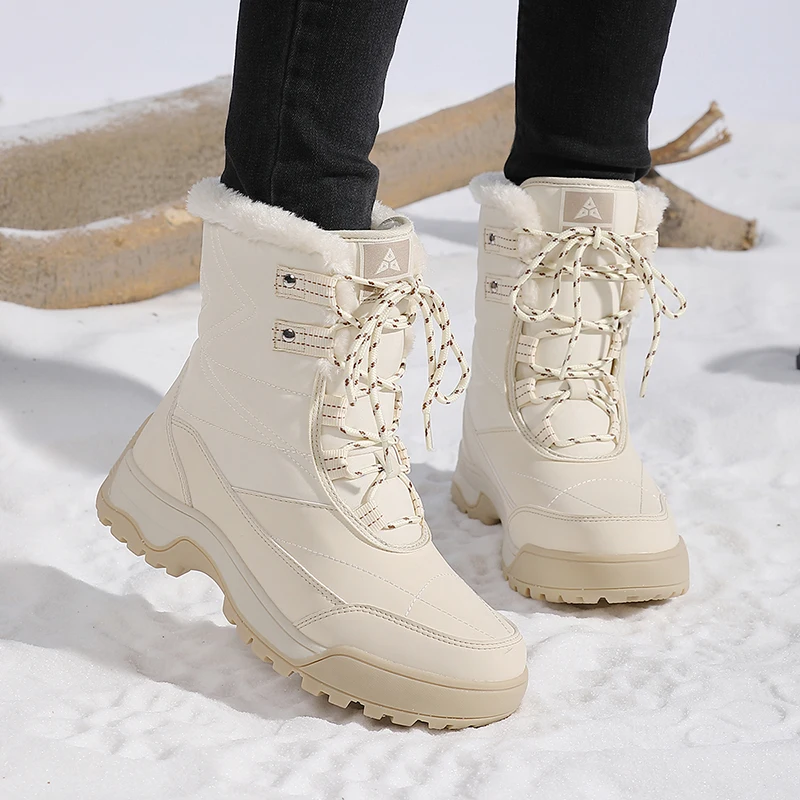 

Winter Boots Women Ankle Boots Running Sports Warm Plush Shoes Sneakers Flats Lace Up Short Botas Mujer Couple Height Increasing