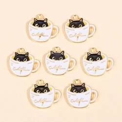 10Pcs Cute Enamel Cup Cat Charm for Jewelry Making Crafts Kawaii Animal Earrings Pendant Necklace Accessories Diy Supplies