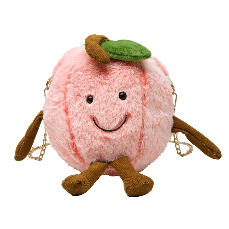 New women plush watermelon doll shoulder bag Ladies peach cute cartoon crossbody bag girl funny mobile phone bag