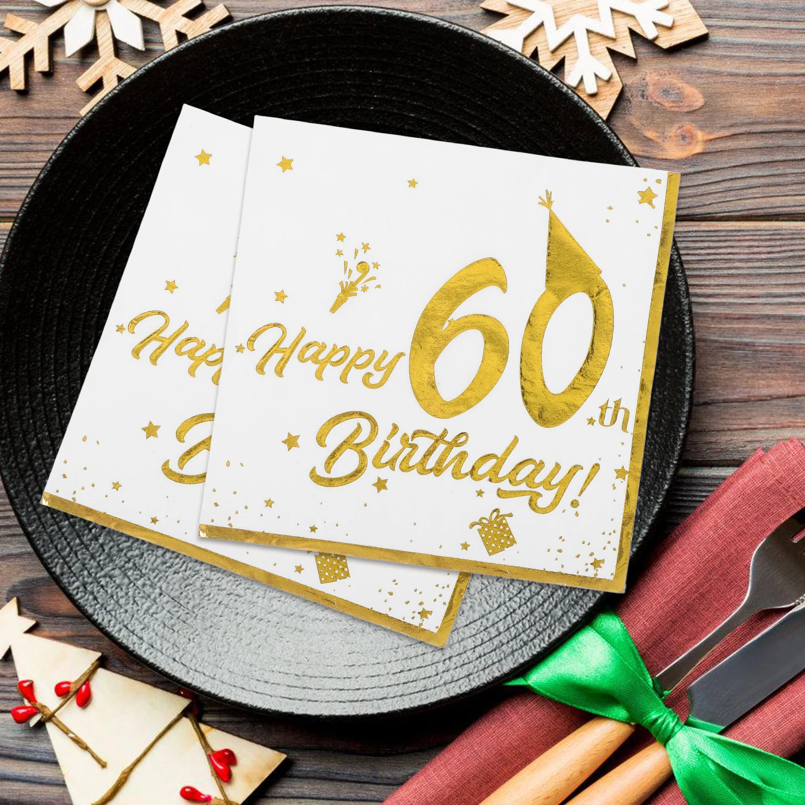 ผ้าเช็ดปากลายทองคำ 40 ชิ้น สำหรับงานฉลองวันเกิดครบรอบ 60 ปี ผ้าเช็ดปากแบบใช้แล้วทิ้ง เนื้อนุ่ม หนา สวยงาม อุปกรณ์จัดงานเลี้ยง ผ้าเช็ดปากสำหรับงานเลี้ยงอาหารค่ำขนาดใหญ่ ผ้าเช็ดปากวันเกิด