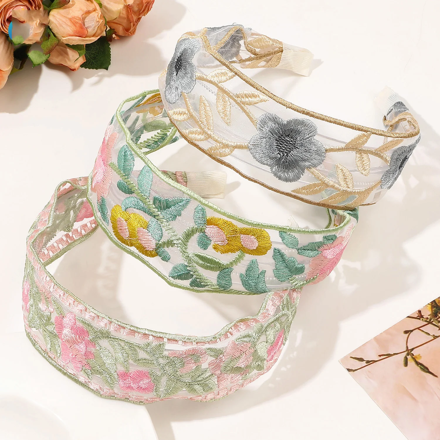 Elegant Chiffon Embroidery Flower Hairband For Women Sweet Hair Decorate Headband Hair Hoop Band Turban Fashion Hair Accessories