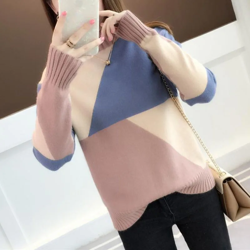 New Autumn and Winter Fashion Korean Version Plush Half High Neck Loose and Versatile Western-style Slim Knit Women's Sweater