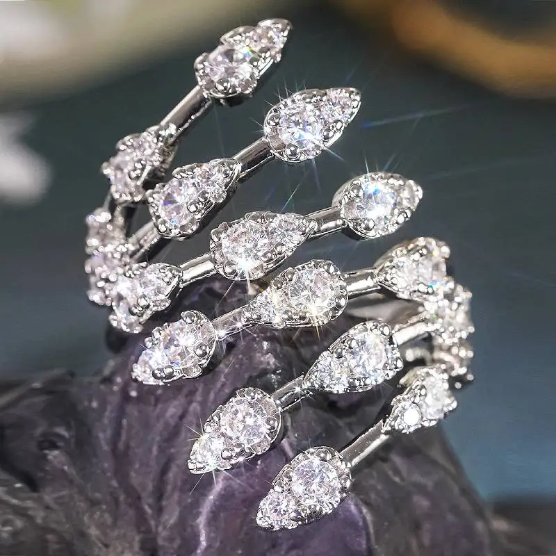 Huitan Geometric Women Opening Ring Hollow Design Inlaid Brilliant CZ Fashion Daily Lady Wearable Accessories Elegant Jewelry