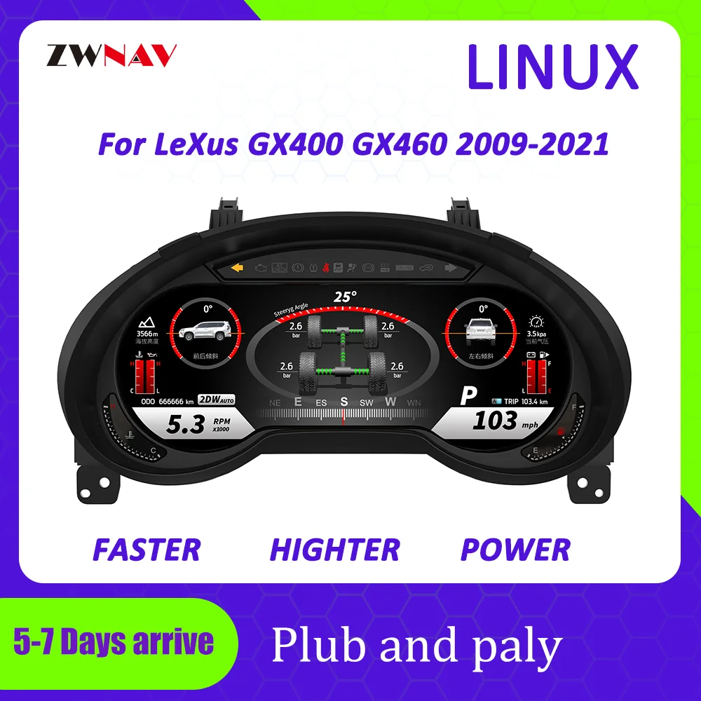 

Car Digital Cluster Instrument for Lexus GX400 GX460 2009-2021 Dashboard Panel Virtual Cockpit Speed Meter Display Odometer
