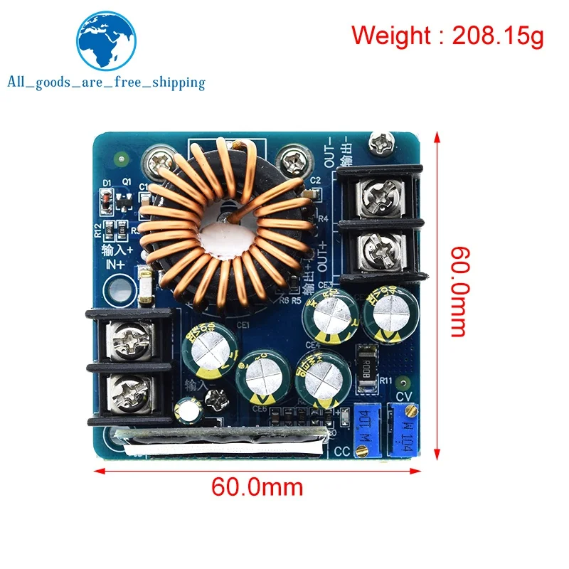 TZT DC-DC 400W 15A Step Down Buck Converter DC 10V-60V To 0-45V Constant Voltage Constant Current Adjustable Power Supply Module