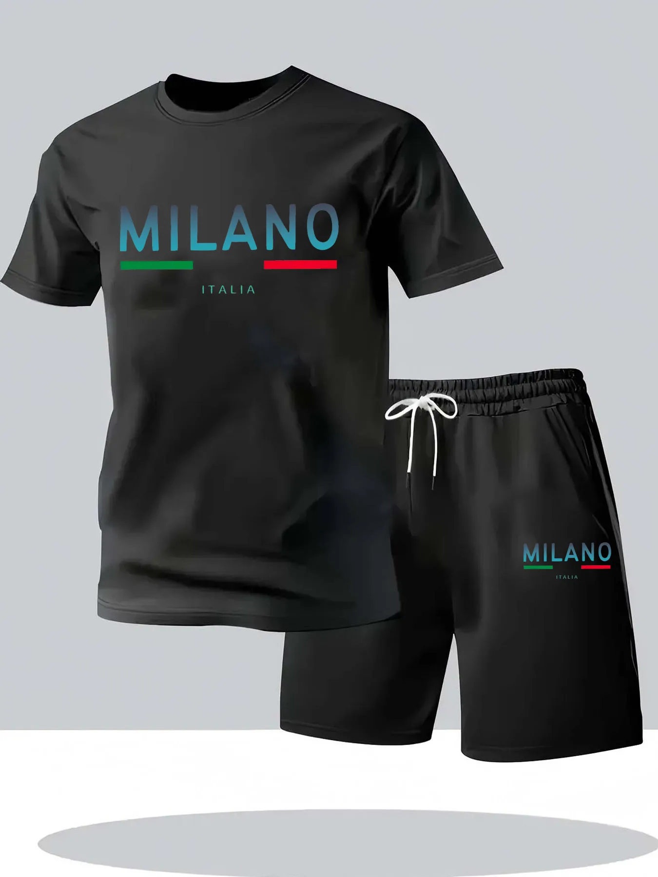 

Spring and Summer Casual Shorts Set Knitted Two Piece Men's O-neck Short Sleeve T-shirt and Shorts Street Wear Knitted Set