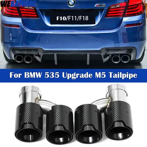 BMW 5 시리즈 535i F10 F11 F18 640i 업그레이드 M5 쿼드 아웃렛 스테인레스 스틸 탄소 섬유 머플러 배기 시스템 용 배기 테일 파이프