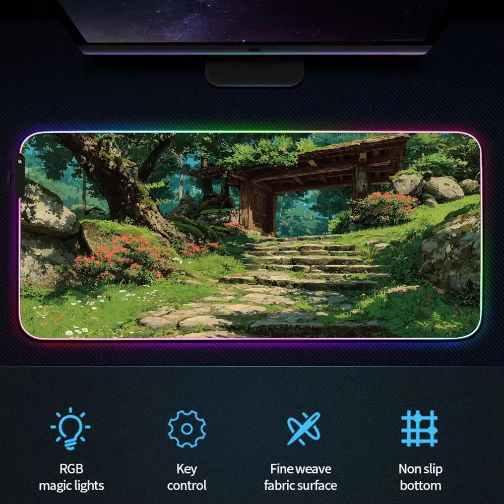 

RGB Mouse pad Forest courtyard landscape LED glow gaming mat rubber anti-slip Desk Mat pc accessories Gaming keypad mousepad