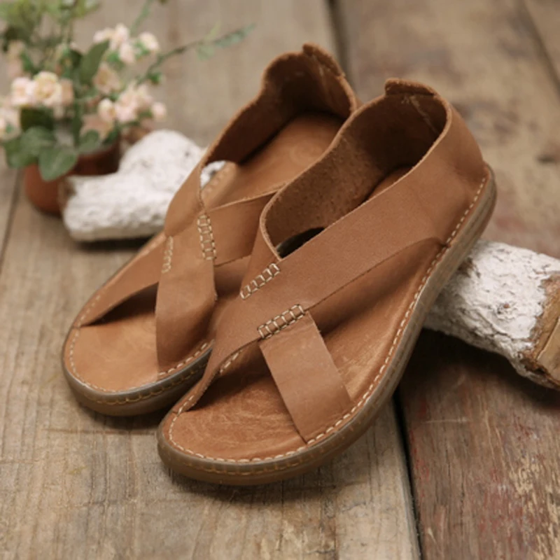 Careaymade-Summer Japanese Sandals Full Leather Cowskin Original Literature and Art Fan Ping Soft Disen Male Wind Sandals,Big