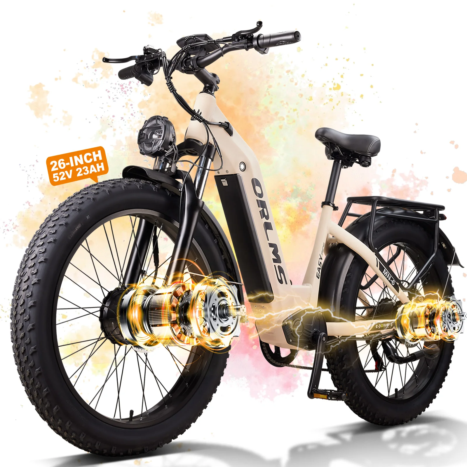 

Dual Motor Electric Bike,26" x4" Fat Tire Electric Bike,Up to 5000W Peak,52V 23Ah Built-in Lithium Battery,Up to 40/46MPH & 105