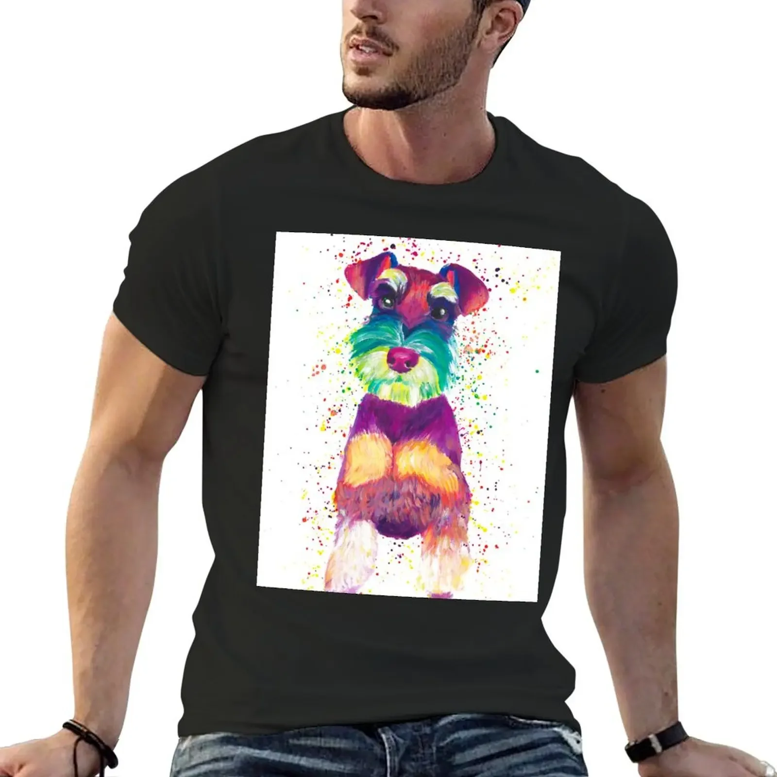 

Colorful Schnauzer Dog T-Shirt blue archive vintage clothes cotton t shirt men