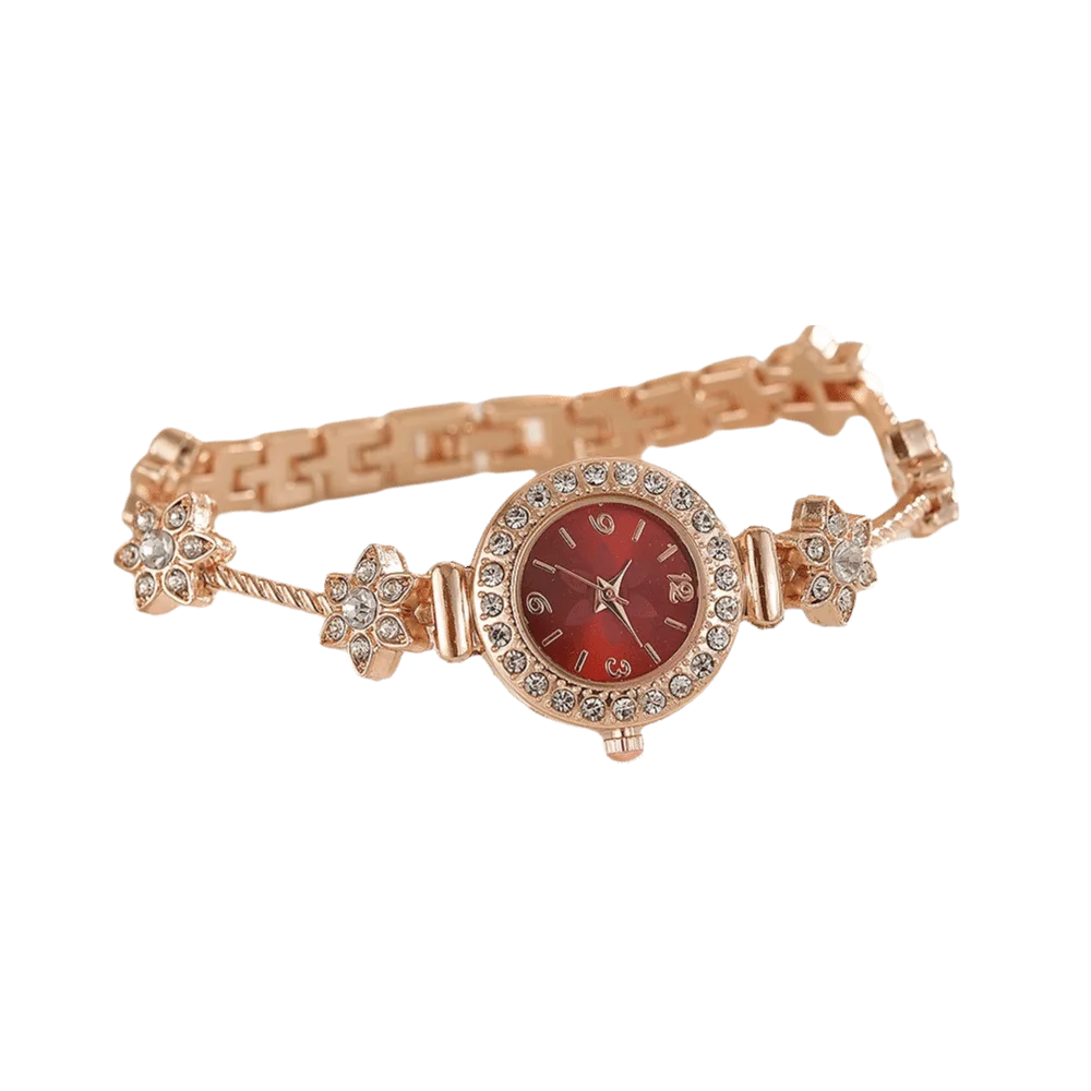 

Slim Strap Rhinestone Quartz Watch Round Dial Small Dial Women Quartz Watch Pull Adjustable Leaf Design Rhinestone Watch