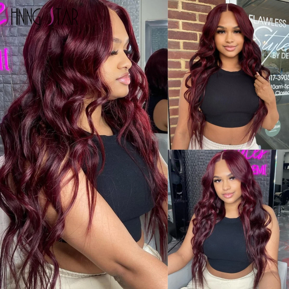 Burgundy 13X4 Body Wave Lace Frontal Human Hair Wig Red 99J Colored Human Hair 13x4 Lace Front Wig Woman Pre-Plucked Real Wig