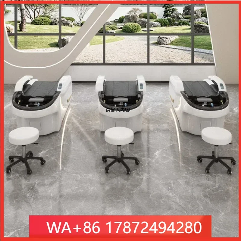 New Arrival Lay Down Shampoo Bed Massage Automatic Leg Lifting Shampoo Chair White With Remote Control And Foot Rest