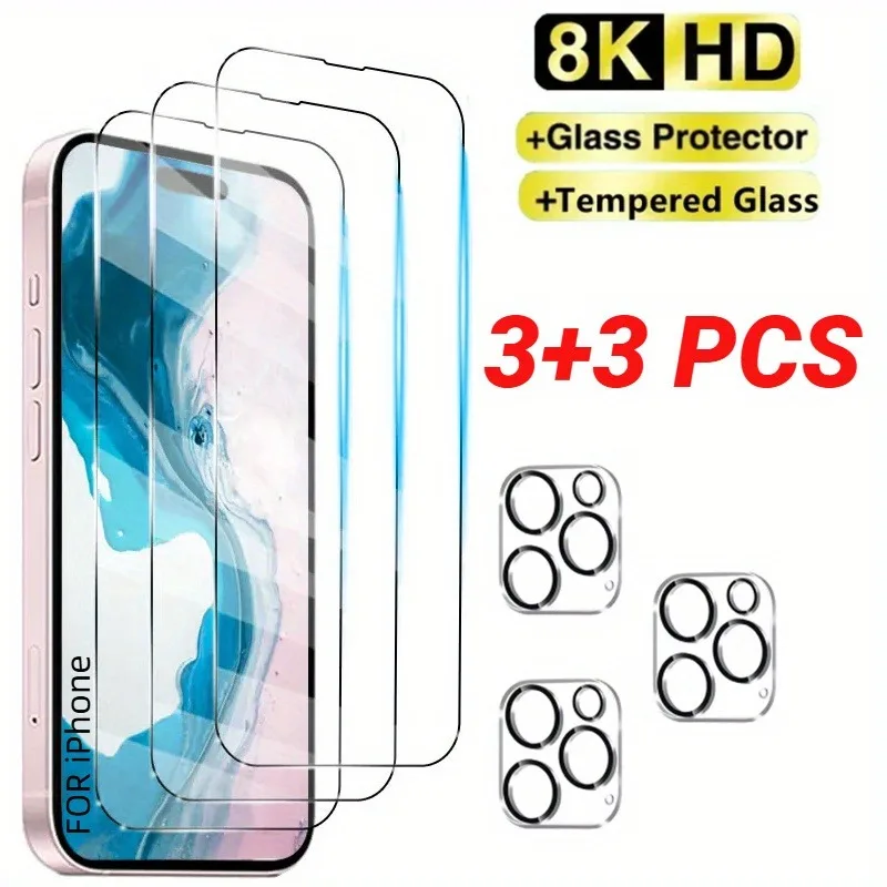 

3Pcs Tempered Glass Screen Protector for IPhone 16 15 Pro Max 14 13 12 11 Pro Mini 14 15 16 Plus with Camera Lens Film