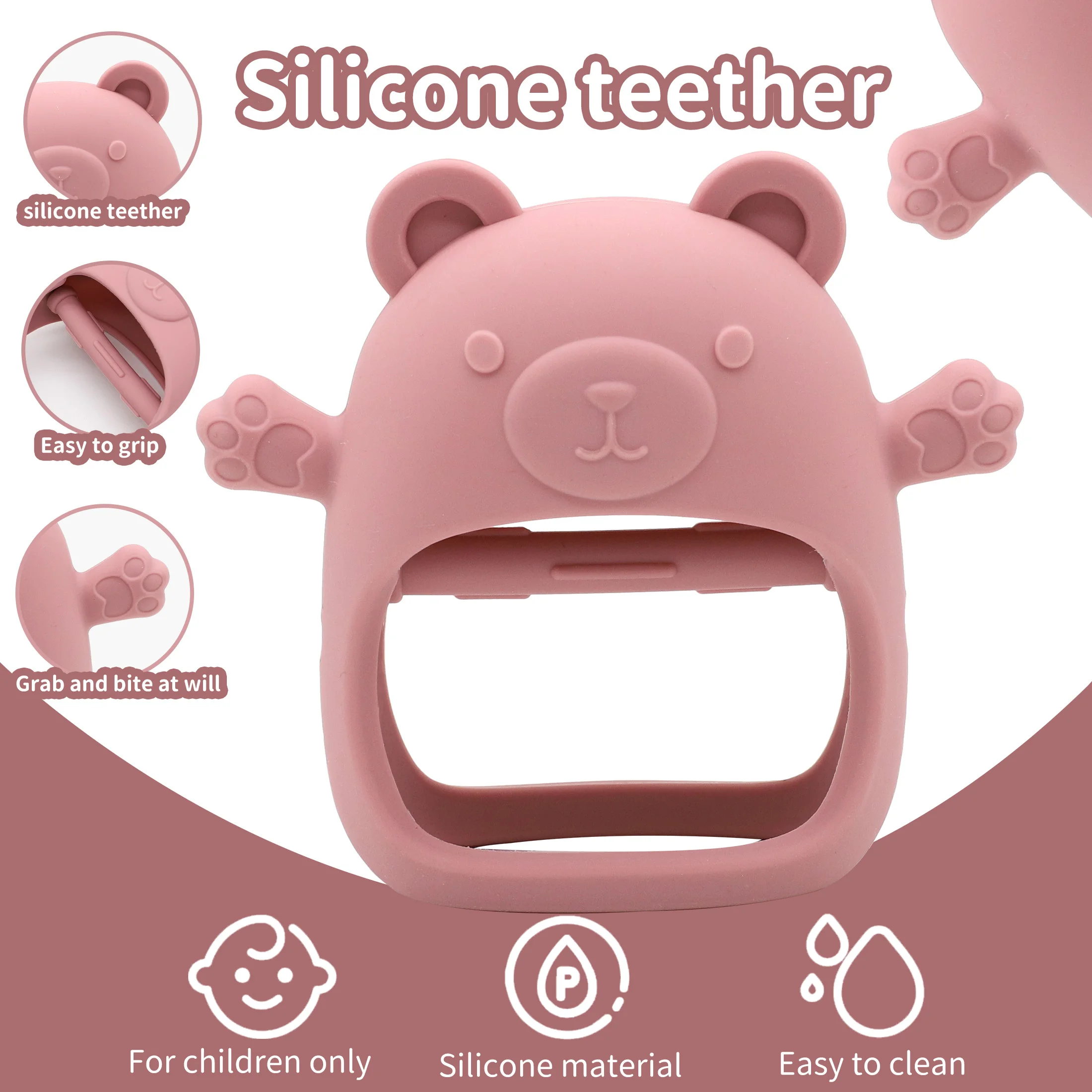 아기를 위한 실리콘 테디베어 젖니가 남 장난감, 잡기 쉽고 음식 방지 손 장난감